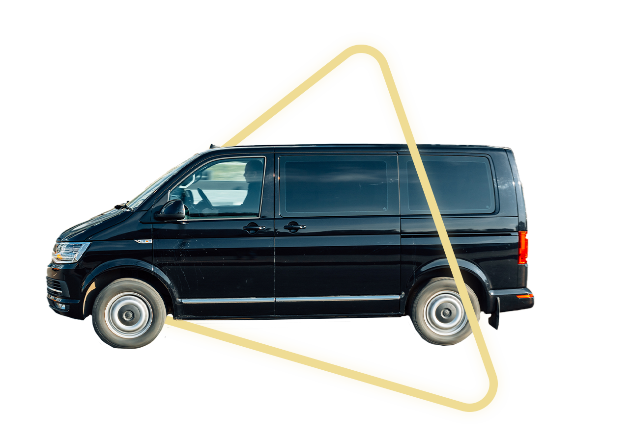 Black van with driver